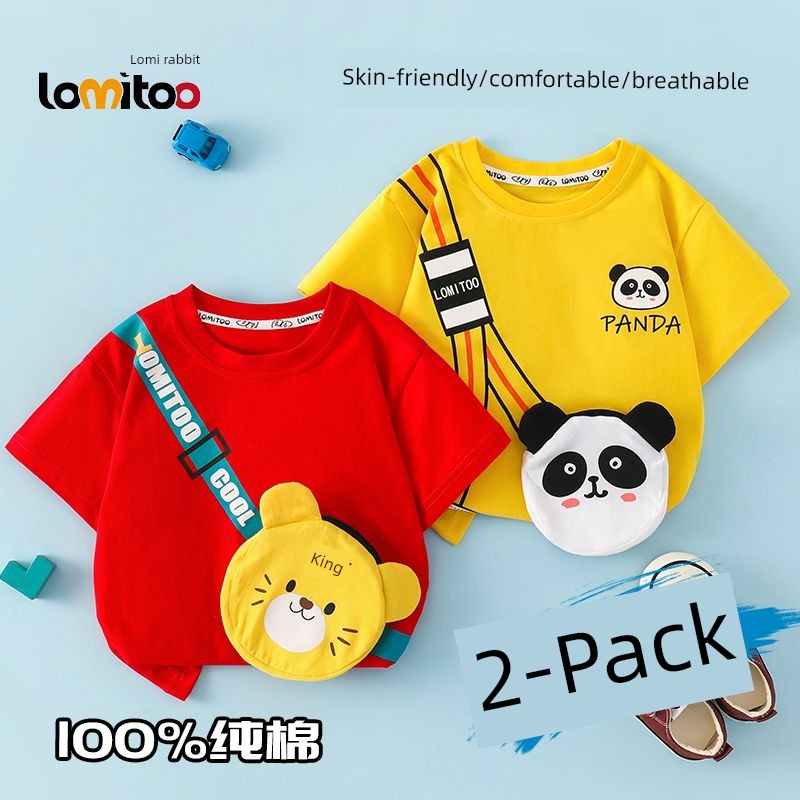 Girl Short Sleeve T-Shirt Pure Cotton Summer Boy Baby Clothes Watermelon Fruit Cute Pocket Kids Tops Children's Clothing — 7