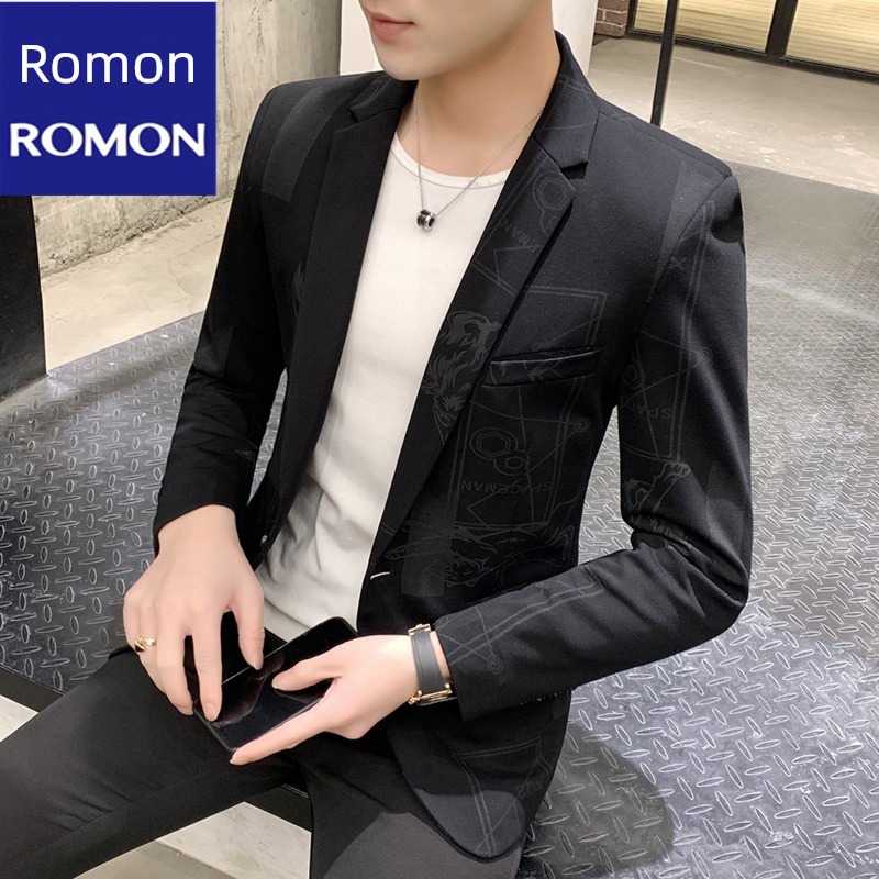 Spring and Autumn Korean version Self-cultivation printing leisure time lattice man 's suit