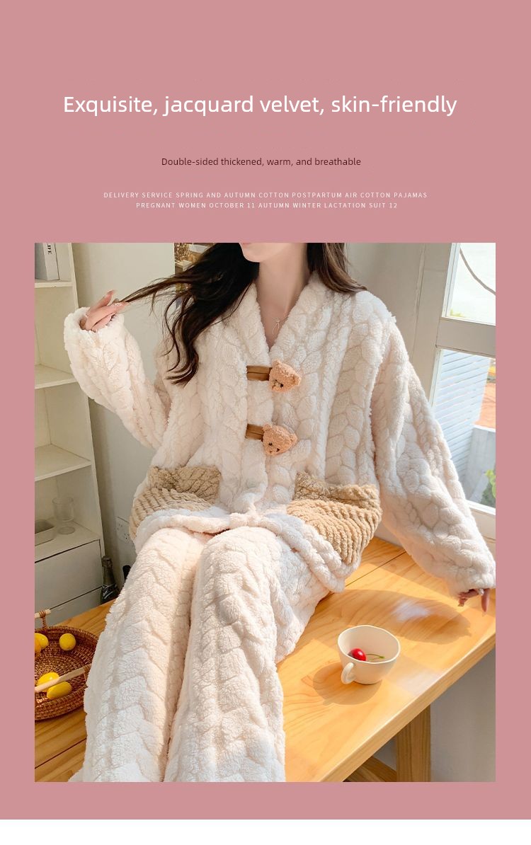 2026 Coral Fleece Maternity Pajamas Winter Postpartum Large Size Nursing Warm Thickened Homewear for Pregnant Women — 7