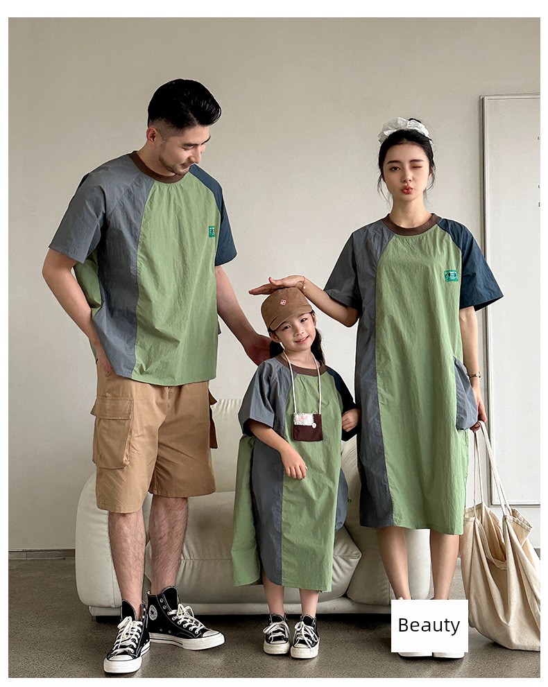 Korean Family Matching Outfits High-End Custom 2026 Summer Boys' Suits Patchwork Casual Outdoor Family Outfits Mother-Daughter Dresses — 17