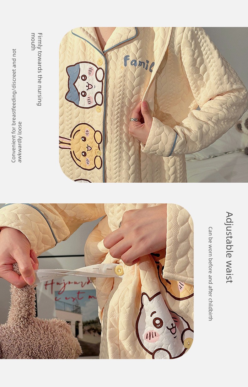 Maternity Pajamas Autumn and Winter Style Thickened Three-Layer Pure Cotton Warm Postpartum Nursing Home Wear Maternity Set — 30