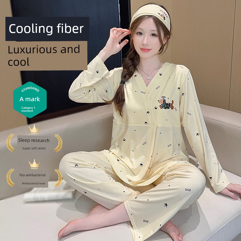Modal Summer, Autumn, and Winter Maternity Wear with Chest Pads, Pure Cotton Postpartum October Maternity Nursing Pajamas and Loungewear — 4