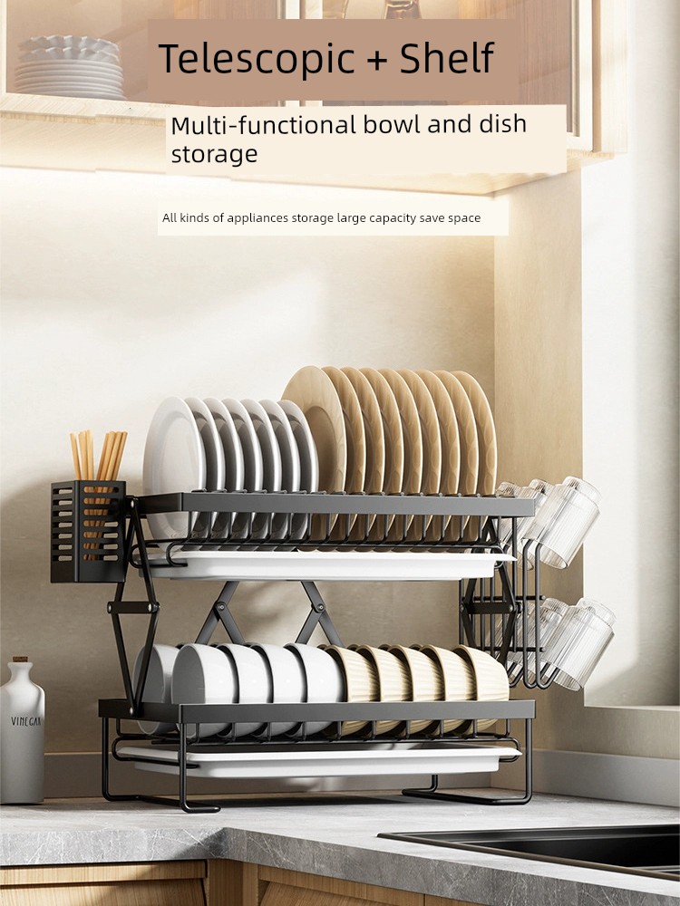 廚房置物架簡約現代風格瀝水架家用多功能碗盤收納架