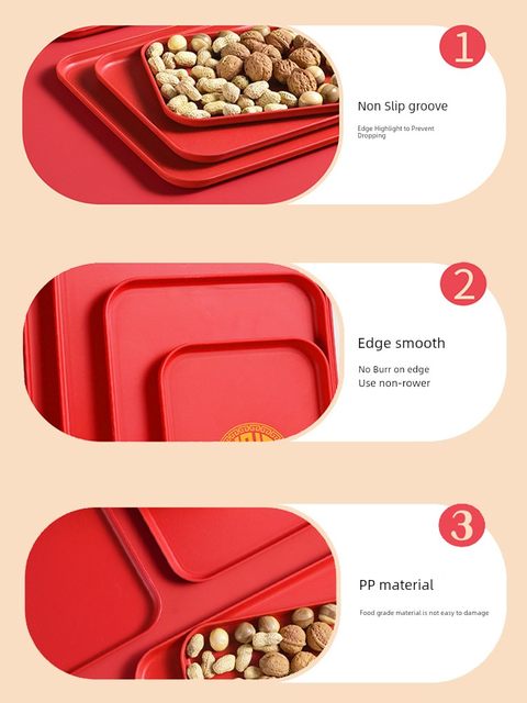 Red wedding plate rectangular plastic tray housewarming special plate living room coffee table household dried fruit plate