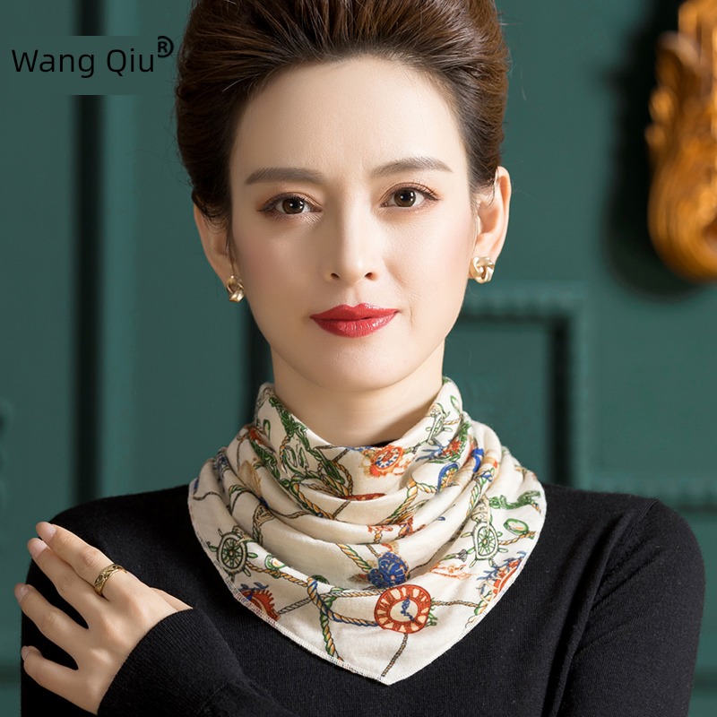 female fashion printing keep warm convenient Button Triangle towel
