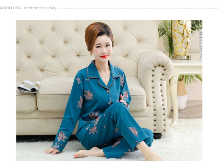 summer middle age mom Spring and Autumn Cotton mother-in-law pajamas