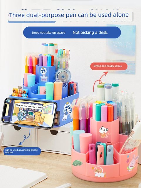 Cat Prince 360 degree rotating large pen holder large capacity children girl multifunctional cute boy primary school student storage box office fashion desktop pen holder girl pen holder simple style creative