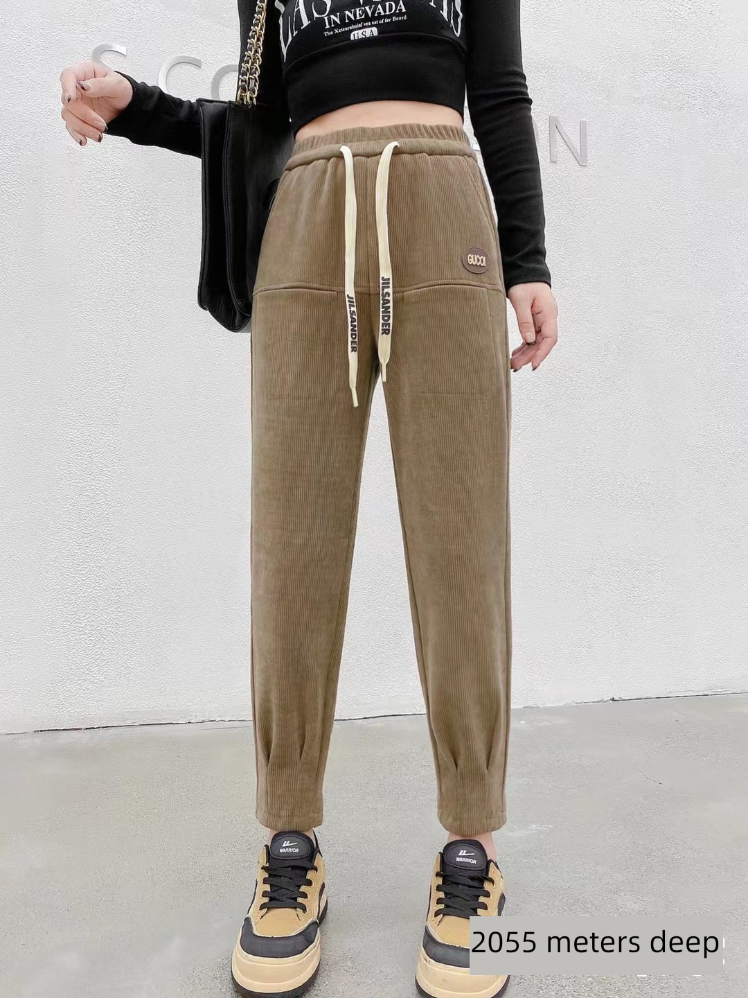 stripe soft Bundle leg Elastic waist commute leisure time trousers