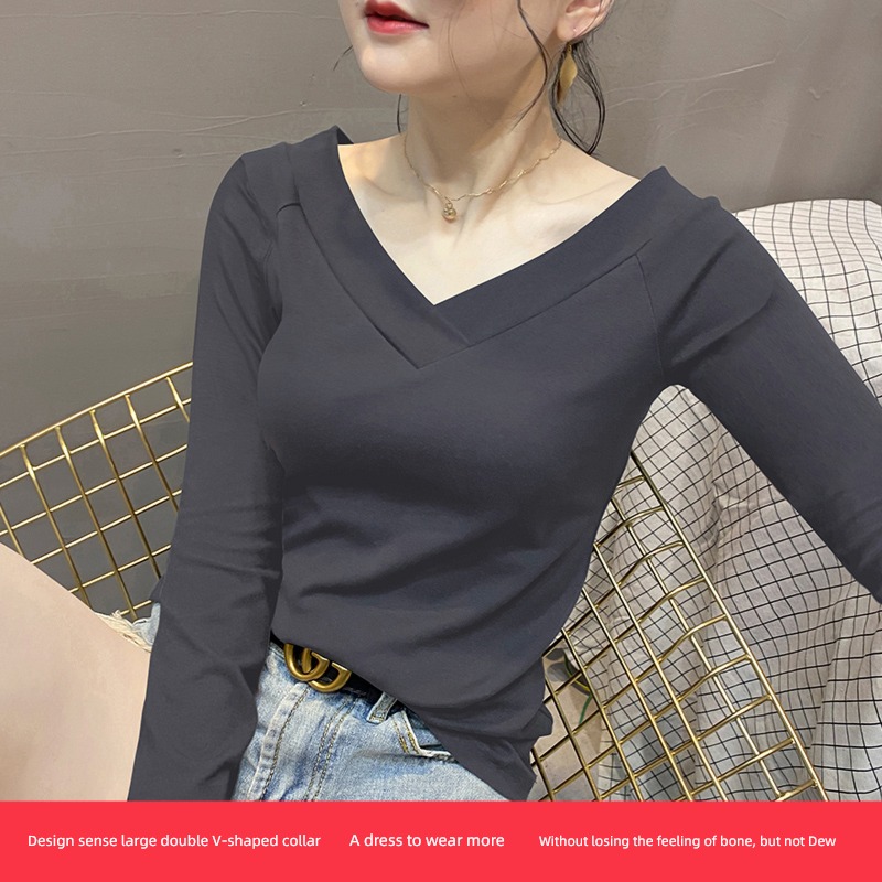 V Lingchun Autumn and winter Foreign style Long sleeve T-shirt backless Undershirt