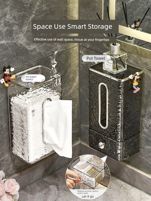 Light luxury face towel storage box wall-mounted tissue box household kitchen bathroom toilet bathroom upside down drawer box
