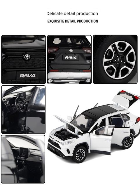 Simulation JKM 1/32 Toyota RAV4 Rongfang alloy car model sound and light steering shock absorption model boy toy car
