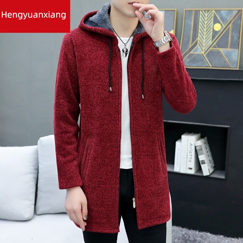 hyz  Medium and long term Plush sweater knitting Cardigan