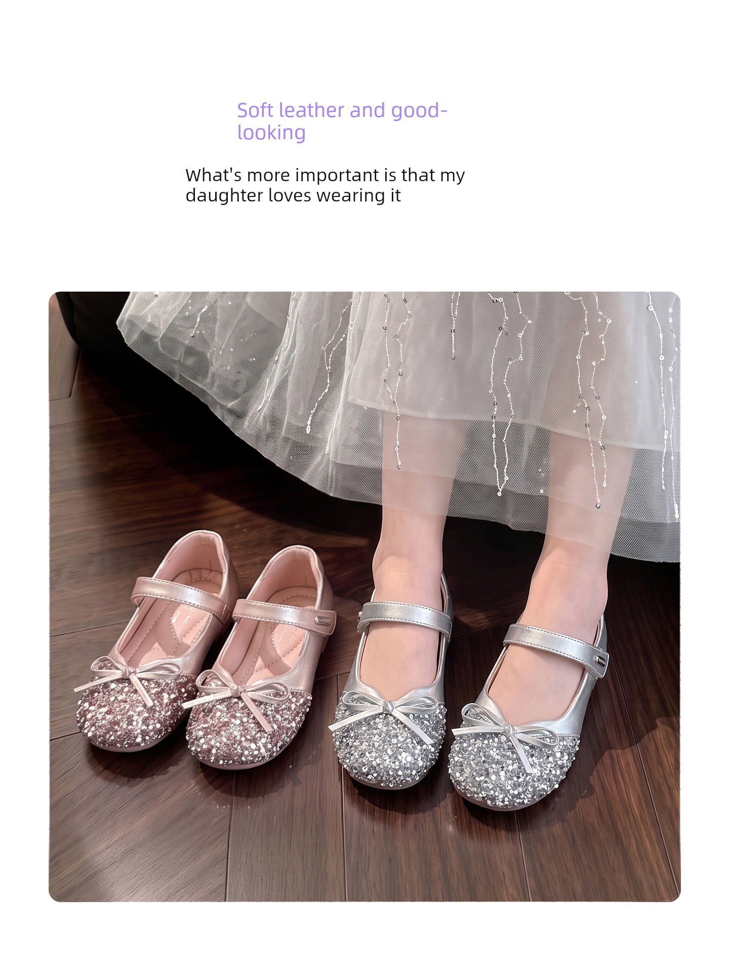 Princess Shoes for Girls, 2026 New Autumn Children's Shoes, Small Leather Shoes, Baby Crystal Shoes, Silver Soft-Soled Shoes — 2