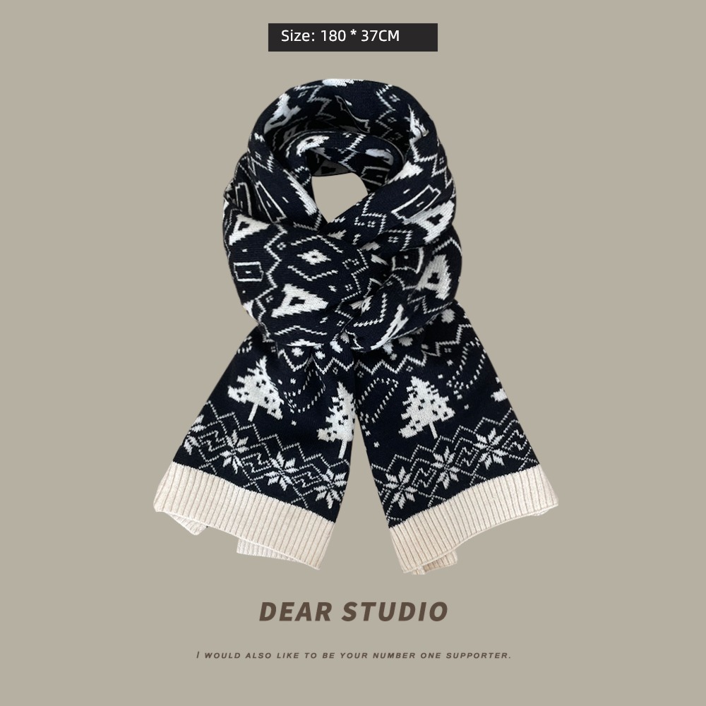 Versatile black diamond lattice female Autumn and winter Wool scarf