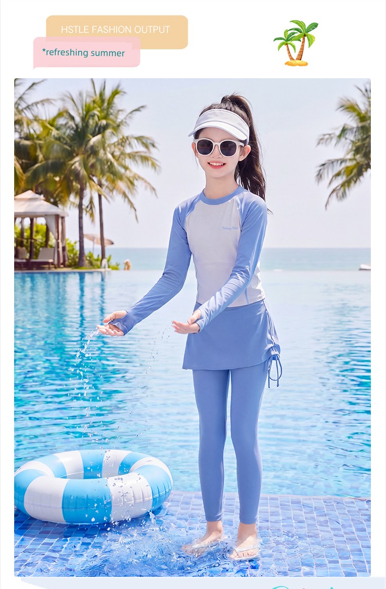 Girls' Swimsuit 2026 New Style Kidsren's Long-Sleeved Sun Protection Swimsuit Summer Girls' High-Looking Sports Swimsuit Two-Piece Set — 4