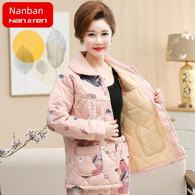 winter thickening Cotton clip mom Middle aged and elderly suit pajamas