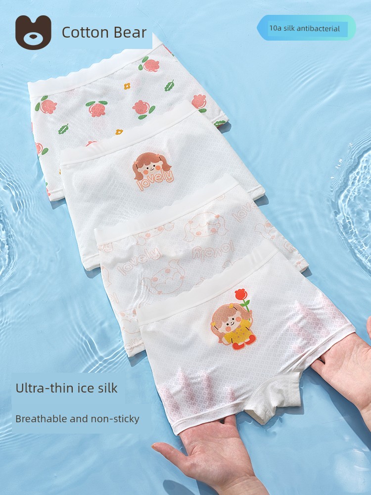 Girls' Underwear, Children's Ice Silk Type a Boys' Boxer Briefs, All-Cotton Girls' Briefs, Breathable Shorts for Boys and Girls