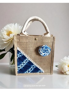 Handmade Tie-Dye Rose Brooch, Handmade Fabric Bag, Handmade Linen Tote Bag, Plant-Based Blue Dye Souvenir, Tie-Dye Fabri