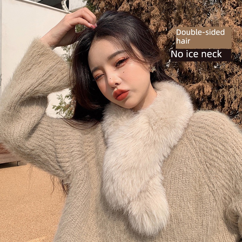 female winter Versatile Double faced wool leather and fur collar scarf