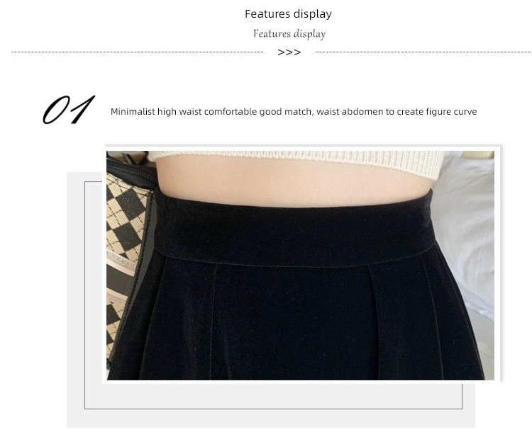 Autumn and winter High waist Sagging sensation Big swing Velvet skirt