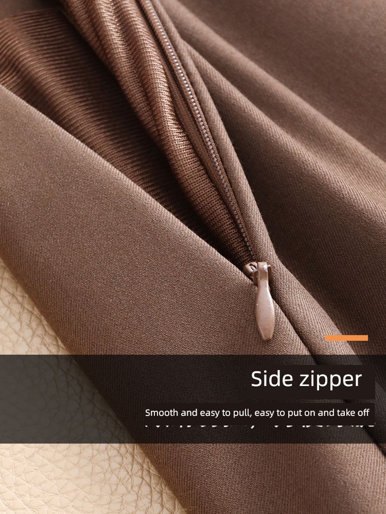 spring Coffee High waist Medium and long term Show thin Pleated skirt