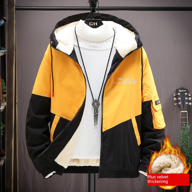 Lamb cashmere Cardigan Sweater man Spring and Autumn winter Chaopai Ruffian handsome Plush thickening keep warm Hooded loose coat Cotton