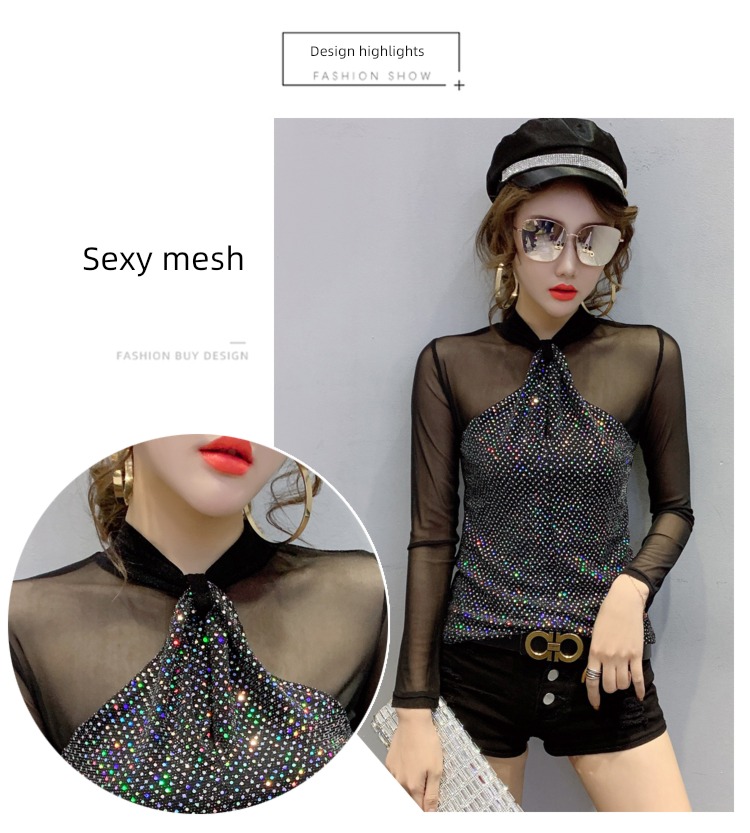 Internet celebrity Self-cultivation T-shirt Long sleeve Undershirt jacket Sequins