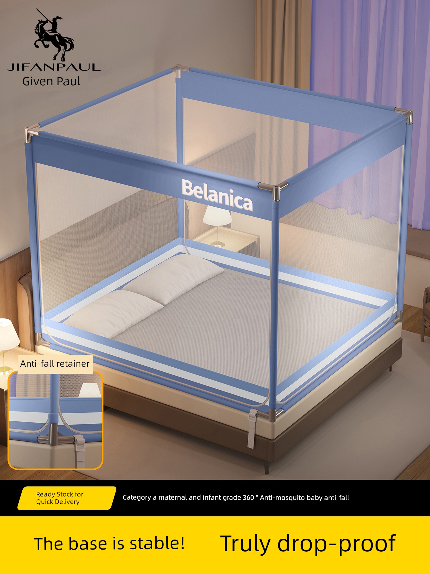 Children's Yurt-Style Mosquito Net, No Installation Required, Anti-Fall, New Full-Cover Integrated Mosquito Net for Babies, Indoor Home Bedroom Use