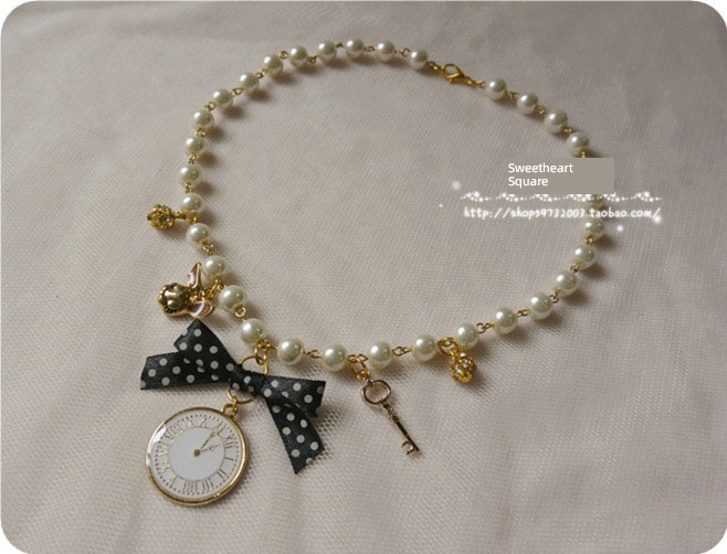 Sweetheart Soft girl Alice Pearl Necklace bow
