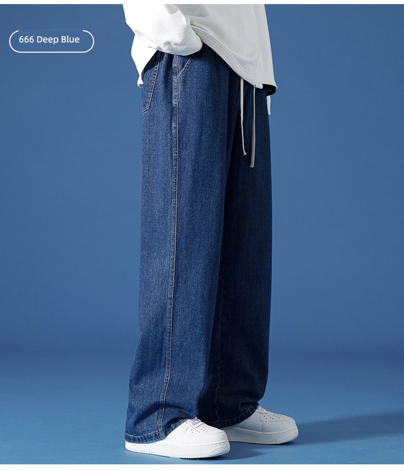 Autumn and winter Plush thickening Straight cylinder leisure time Broad leg Jeans