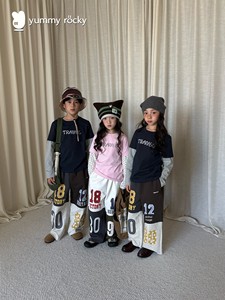 Yummyrocky American Retro Asymmetrical Contrasting Color Stitching Fun Digital Print Kidsren's Straight Sweatpants