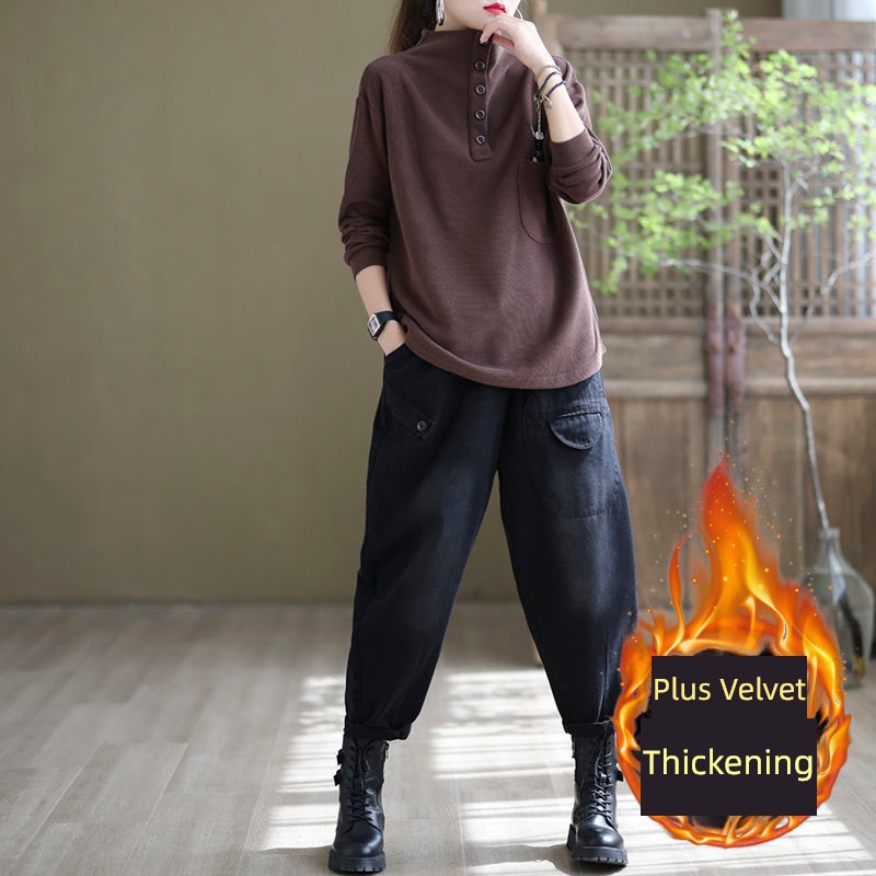 Guangzhou Xintang Town Jeans female Plush winter 2022 new pattern thickening trousers ma'am easy radish Haren pants