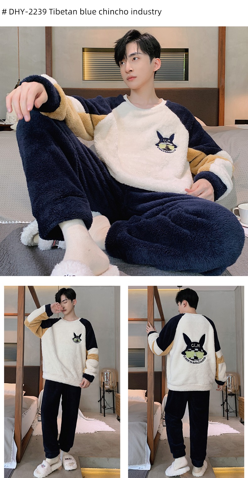 male thickening keep warm Flannel Condom Autumn and winter pajamas