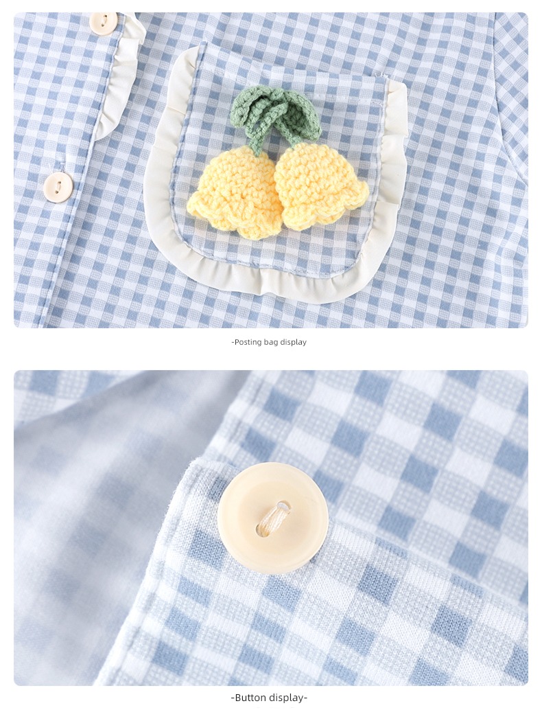 female pure cotton Fashion Plaid Two piece set autumn pajamas