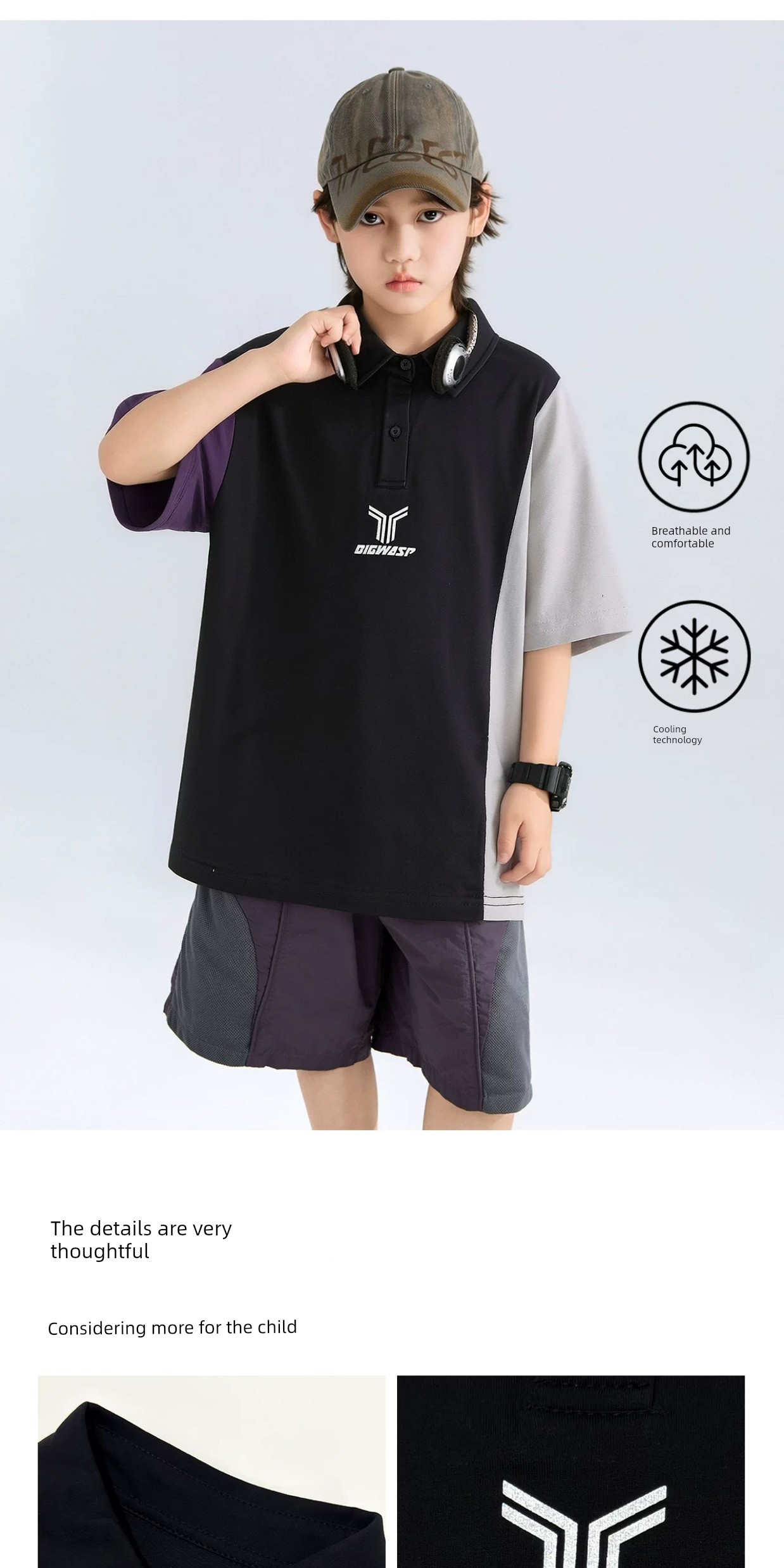 Bumblebee Boys' Summer New Casual Loose Short-Sleeve Polo Shirt American Style Trendy Base Shirt — 9