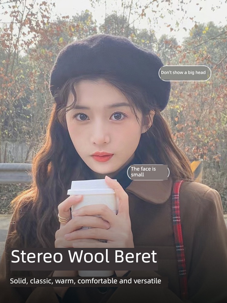 Internet celebrity black female Autumn and winter Wool Retro beret