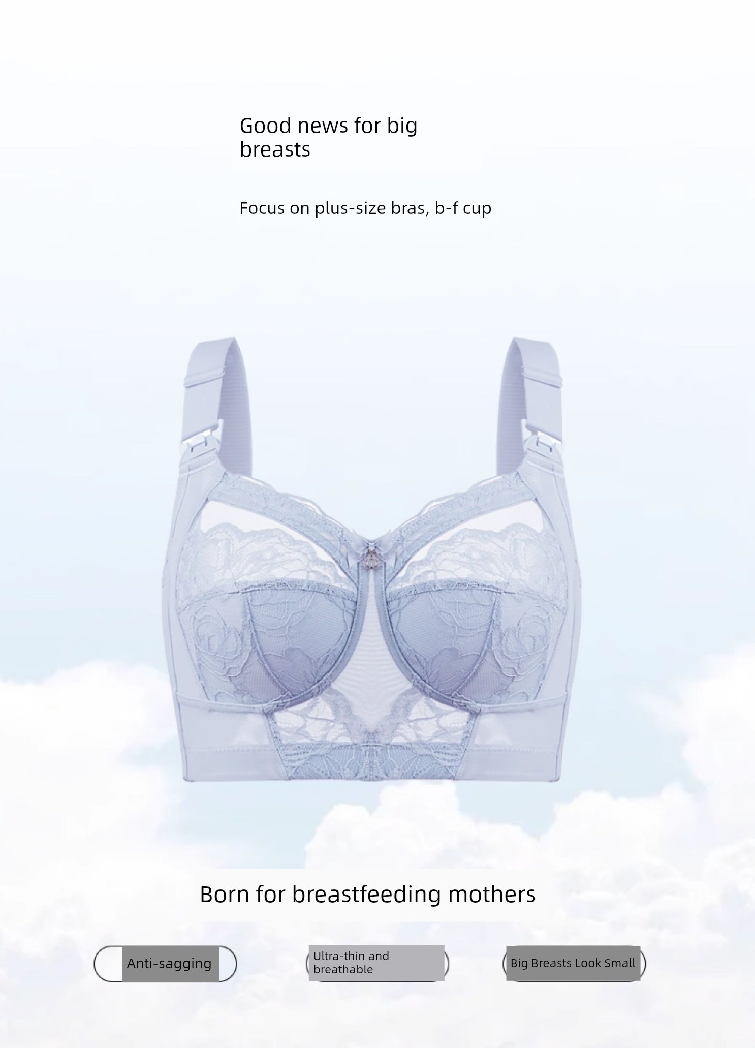 Plus-Size Nursing Bra, Ultra-Thin Full-Cup, Minimizer Maternity Bra, Anti-Sagging for Large Breasts, Postpartum Breastfeeding Bra — 2