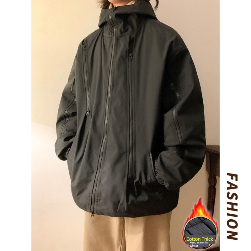 American style Retro Functional wind pizex Men's style winter Plush thickening Double zipper loose coat work clothes Jacket cotton-padded clothes tide