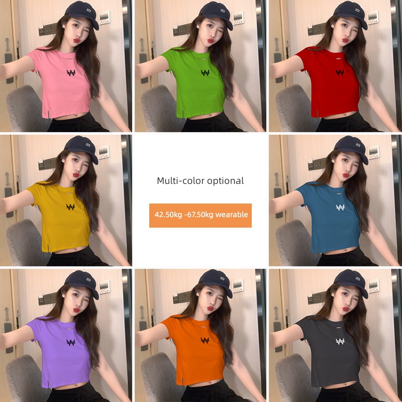 Design sense niche Half sleeve Body High waist printing T-shirt
