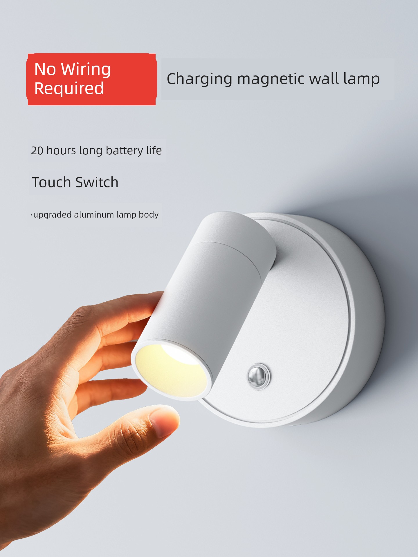 Wireless Charging Wall Lamp, Wireless Magnetic Spotlight, Night Light, No-Drill Bedroom Bedside Reading Lamp, Wall Washer Lamp