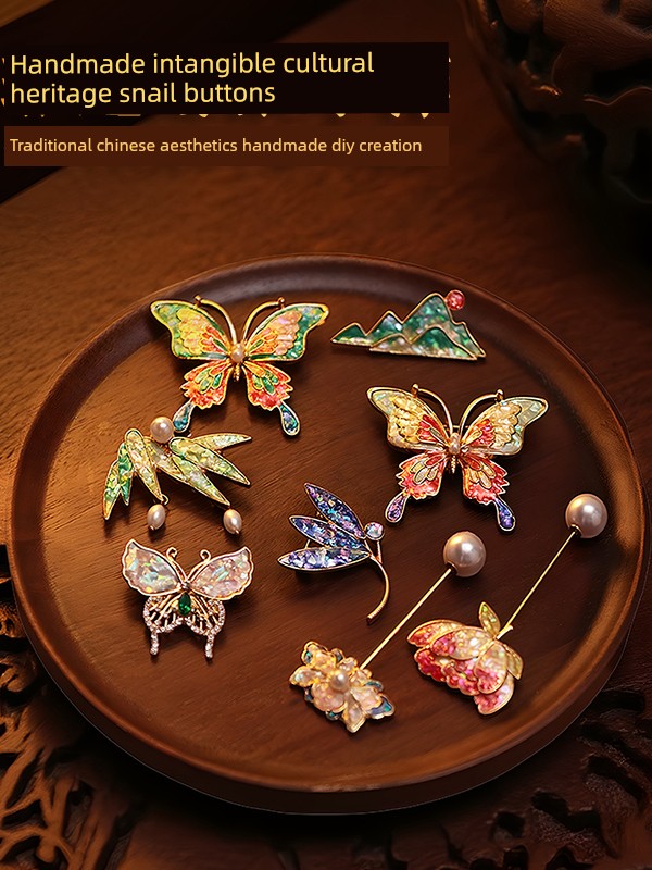 Intangible Cultural Heritage Mother-Of-Pearl DIY Handmade Brooch Hairpin Hairpin Material Kit, Traditional Gift for Friends, Team Building Handmade Activity