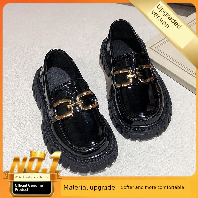 Black Leather Shoes for Girls, Academy Style, Suitable for Pairing with Skirts, Soft-Soled Performance Shoes, Thick-Soled Height-Increasing Summer Shoes — 1