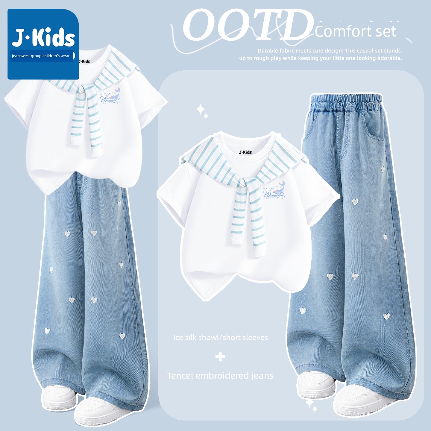 Jeanswest Group J.Kids Girls' Summer Set 2026 New Summer Outfit Children's Short-Sleeve Thin Pants B — 8