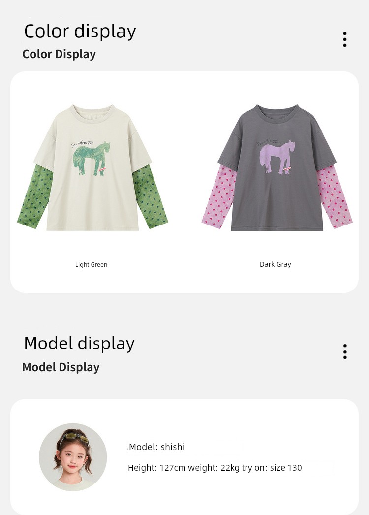 Pudding Haru 2026 Summer Collection Girls' Cool-Touch Breathable Faux Two-Piece Sun Protection Long Sleeve T-Shirt — 17