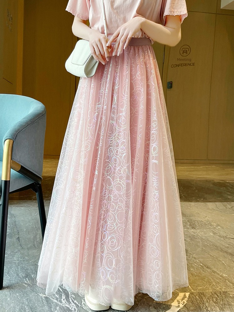 spring and autumn fairy printing Sense of design Gauze skirt