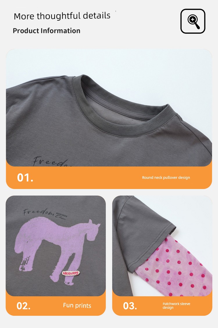 Pudding Haru 2026 Summer Collection Girls' Cool-Touch Breathable Faux Two-Piece Sun Protection Long Sleeve T-Shirt — 14