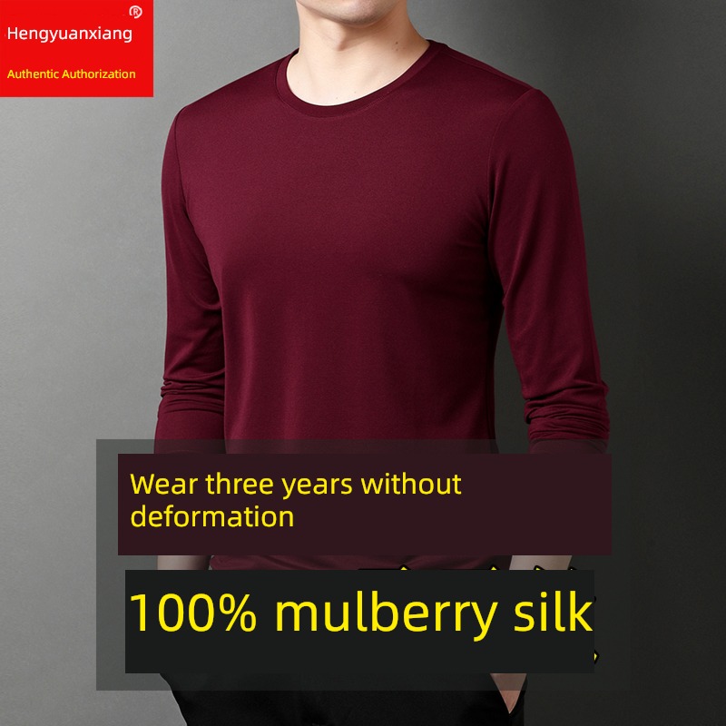 hyz  Long sleeve autumn middle age Dad Costume mulberry silk