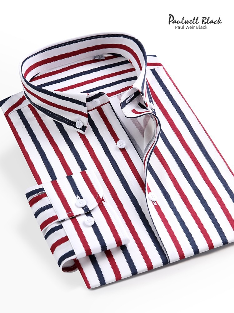 Paul Vertical stripe Long sleeve Light luxury leisure time Inner lap shirt
