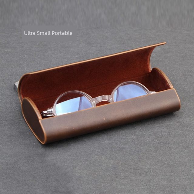 Crazy Horse leather Japanese retro handmade glasses box portable anti-pressure storage box men's myopia glasses sunglasses sunglasses box