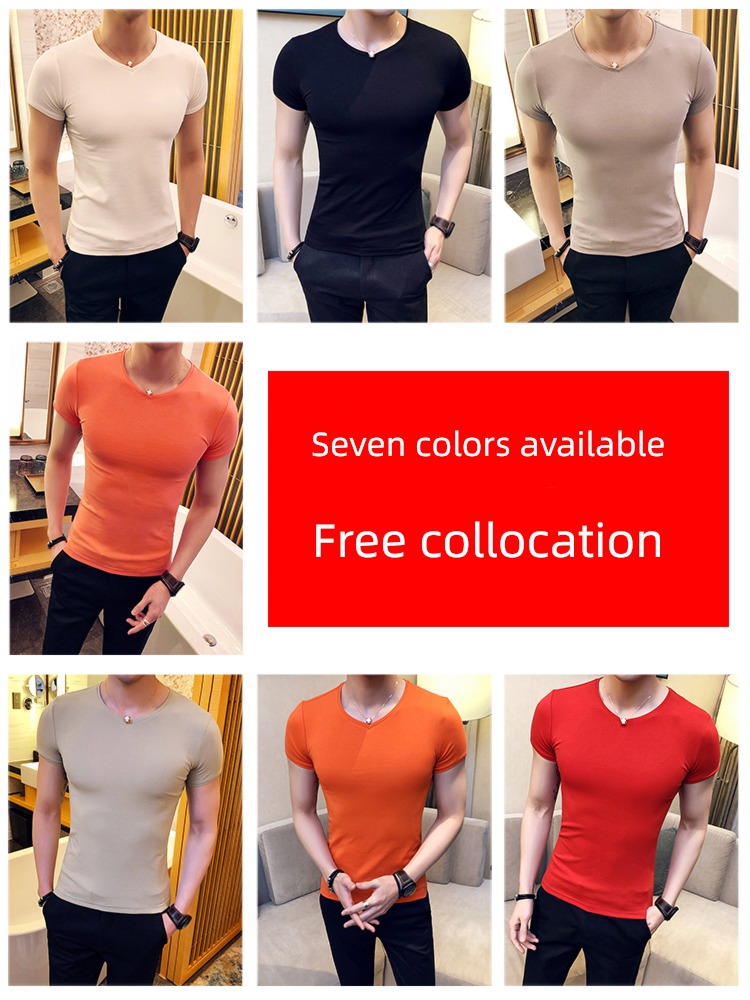 2 piece man Chicken heart collar ins Chaopai Short sleeve T-shirt